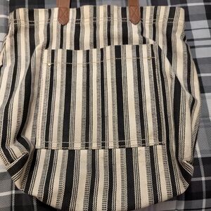 Striped Tote Bag with Brown Handles